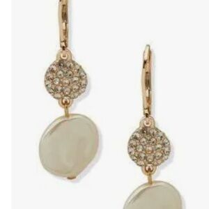 Anne Klein Women's Crystal and Pearl Double Drop Earrings